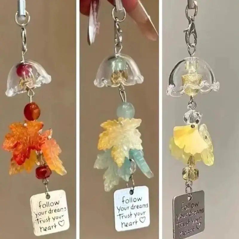 Chinese Style Handmade Resin Jasmine Wind Chime Pendant Ice Snow Leaves Backpack Bag Hanging Decor Ornament Holiday Small Gift