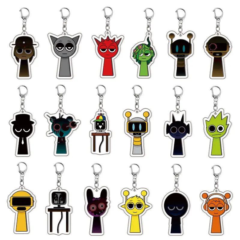 Porte-clés Incredibox Sprunky Beats Rhythm Crew, Pendentif mondial, Personnages Neon Beat, Orange DJ Boy, Breloques pour sacs cadeaux