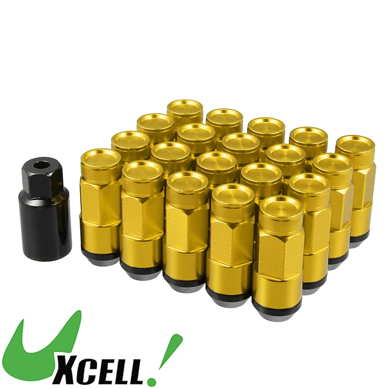 UXCELL M12x1.5 Car Wheel Heptagon Lug Nut Kit 54mm Screws with Socket Key Gold Tone