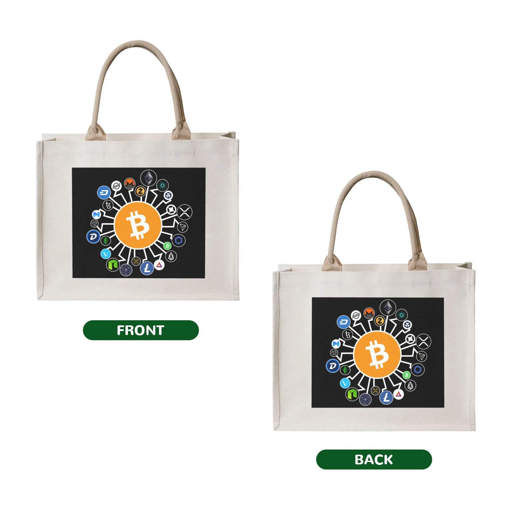 Crypto Cryptocurrency Bitcoin Chainlink Tezos Groceries Tote Shopping Bags Women Shopper Shoulder Bags Big Capacity Handbag