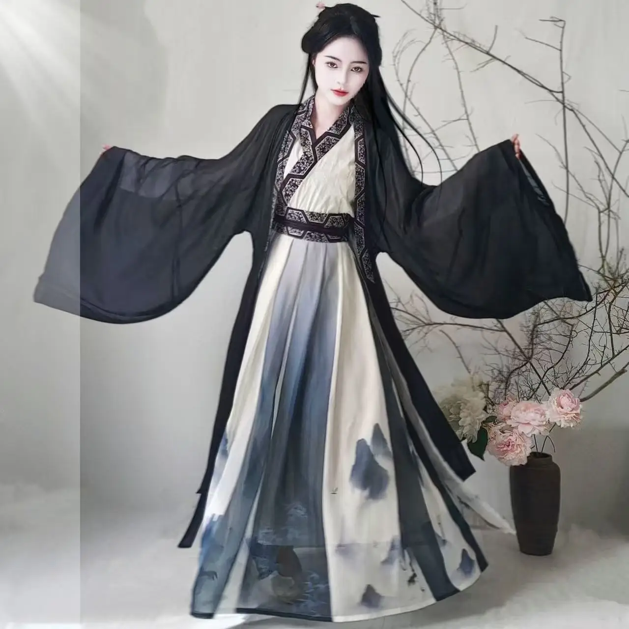 

Black Swordsman Hanfu for Men Women Traditional Chinese Clothing Tops Skirt Robe 3Piece Set Carnival Party Cosplay Costume Hanfu
