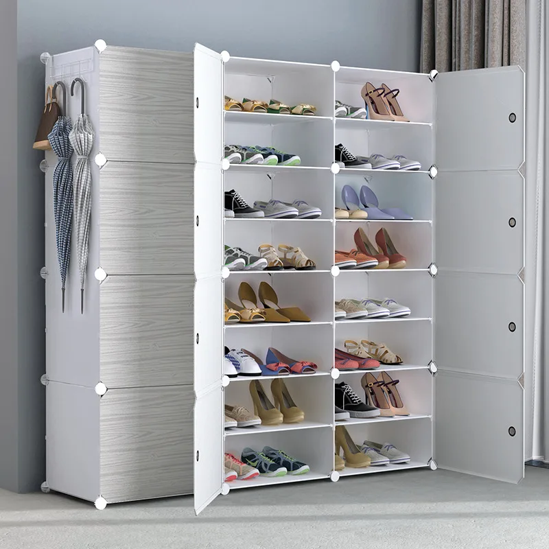 Multi-cube Shoe Cabinet Modular Home DIY Storage Organizer Bedroom Wordrobe Closet Plastic Shoe Rack with Umbrella Hanger