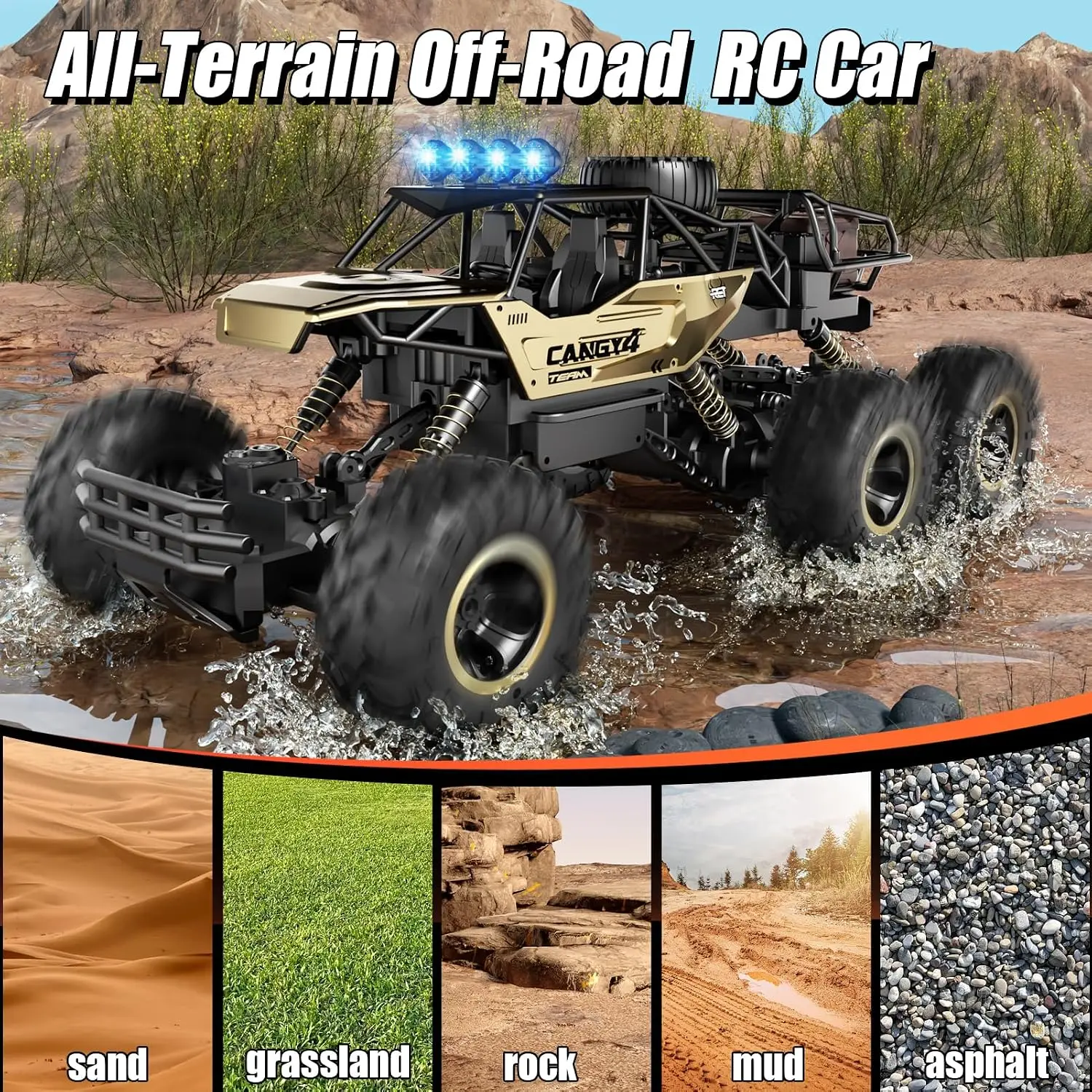 Jiakora Remote Control Monster Truck, RC Cars Rock Crawler RC Truck with 2 Rechargeable Batteries, Metal Exterior & LED Lights,