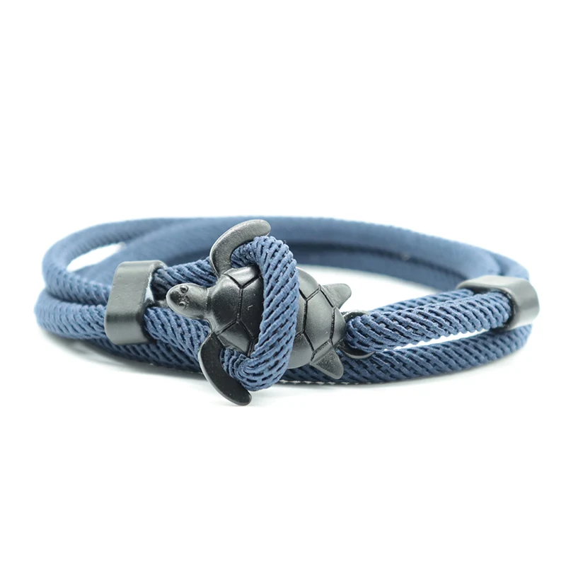 Pulsera única de estilo marino para hombre, brazalete de tortuga de cola negra multicapa, cuerda de grado A de 4mm, envoltura náutica, joyería para surf