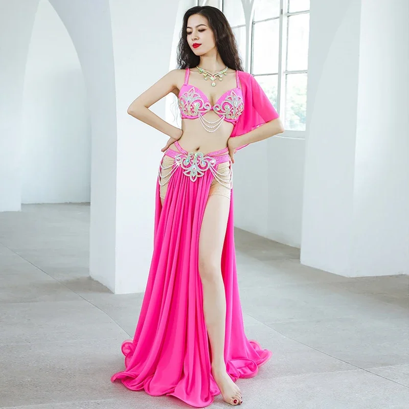 High-end Competition Suit Belly Dance Suit Diamond Inlaid Bra Split Big Skirt Sexy Performance Suit  Women's Adult