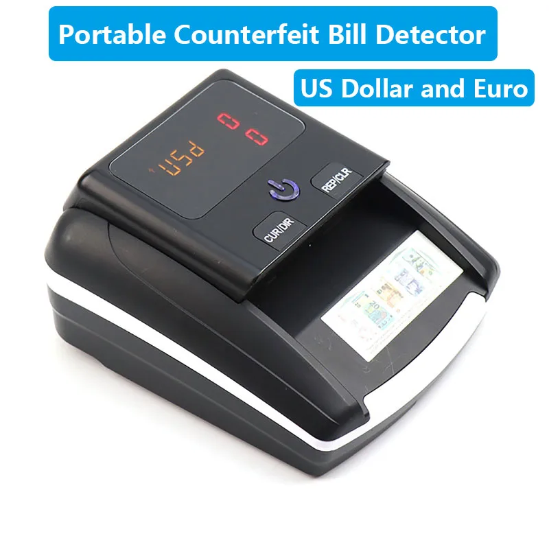 Mini validatore portatile di banconote da dollari USA e euro Rilevamento automatico di denaro Display a LED Rilevatore di banconote false ricaricabile