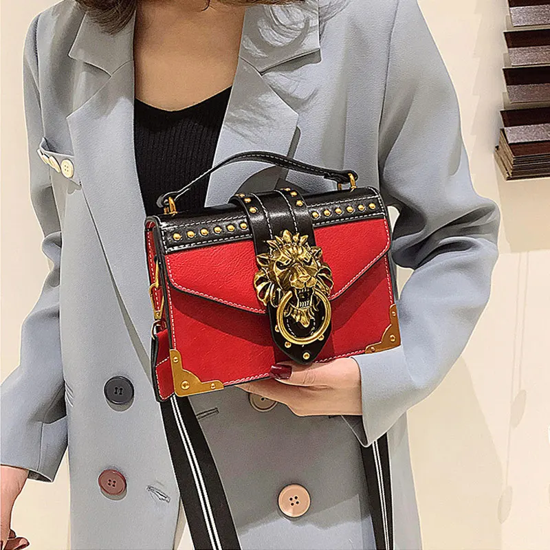 

Fashion retro lion head rivet hand-held crossbody shoulder bag for women