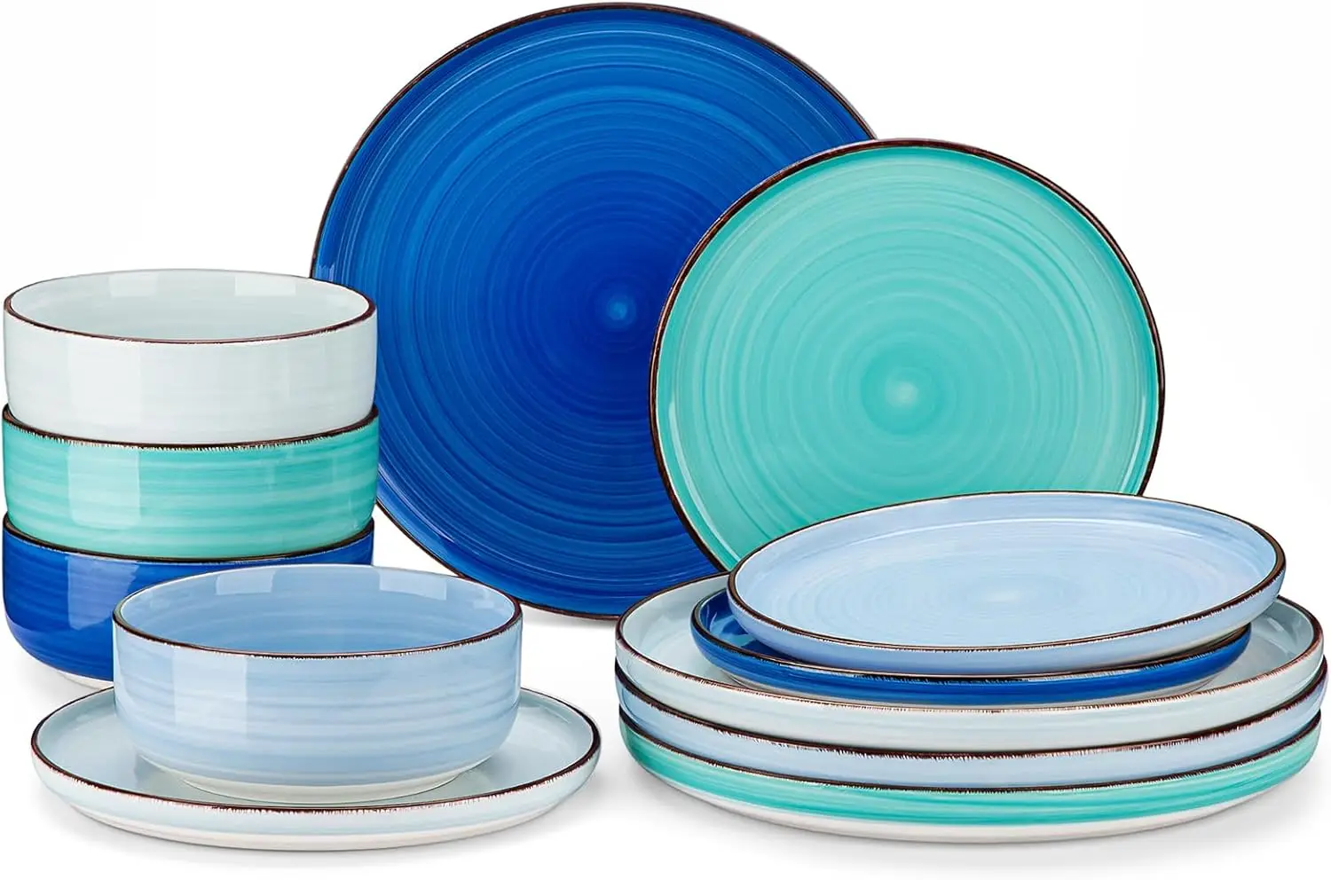 Bonita Blue 12-Piece Stoneware Dinnerware Set for 4, Dishwasher & Microwave Safe