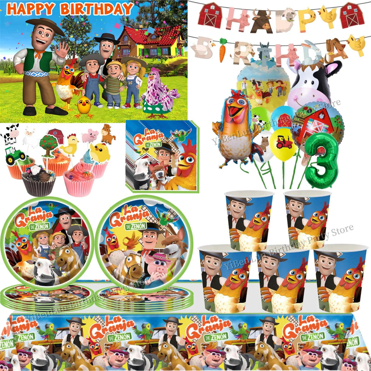 

Zenon Farm Cake Topper Birthday The Zenon Farm Decoration Farm theme Tablecloth Plate Cup Gift Bag Baby Shower Kids Party Favors