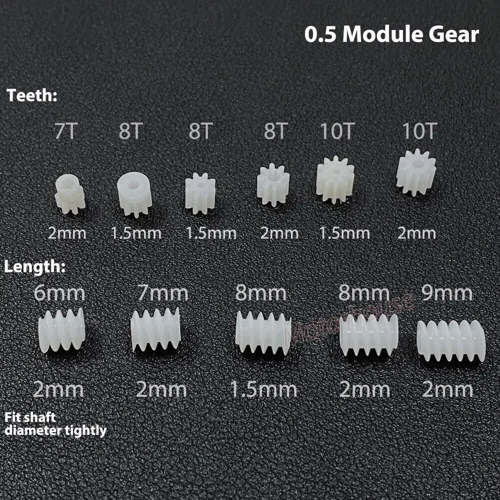 Engranaje de plástico de 0,5 M, Piñón de transmisión de coche de juguete de 7/8/10 dientes, engranaje de plástico de gusano para Motor de engranaje