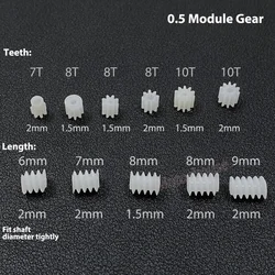 Engrenagem plástica para transmissão do carro, engrenagem do eixo, sem-fim, eixo 1.5mm/2mm, motor, modelo do rc, 0.5m, 7/8/10 dentes, 10 pcs/lot