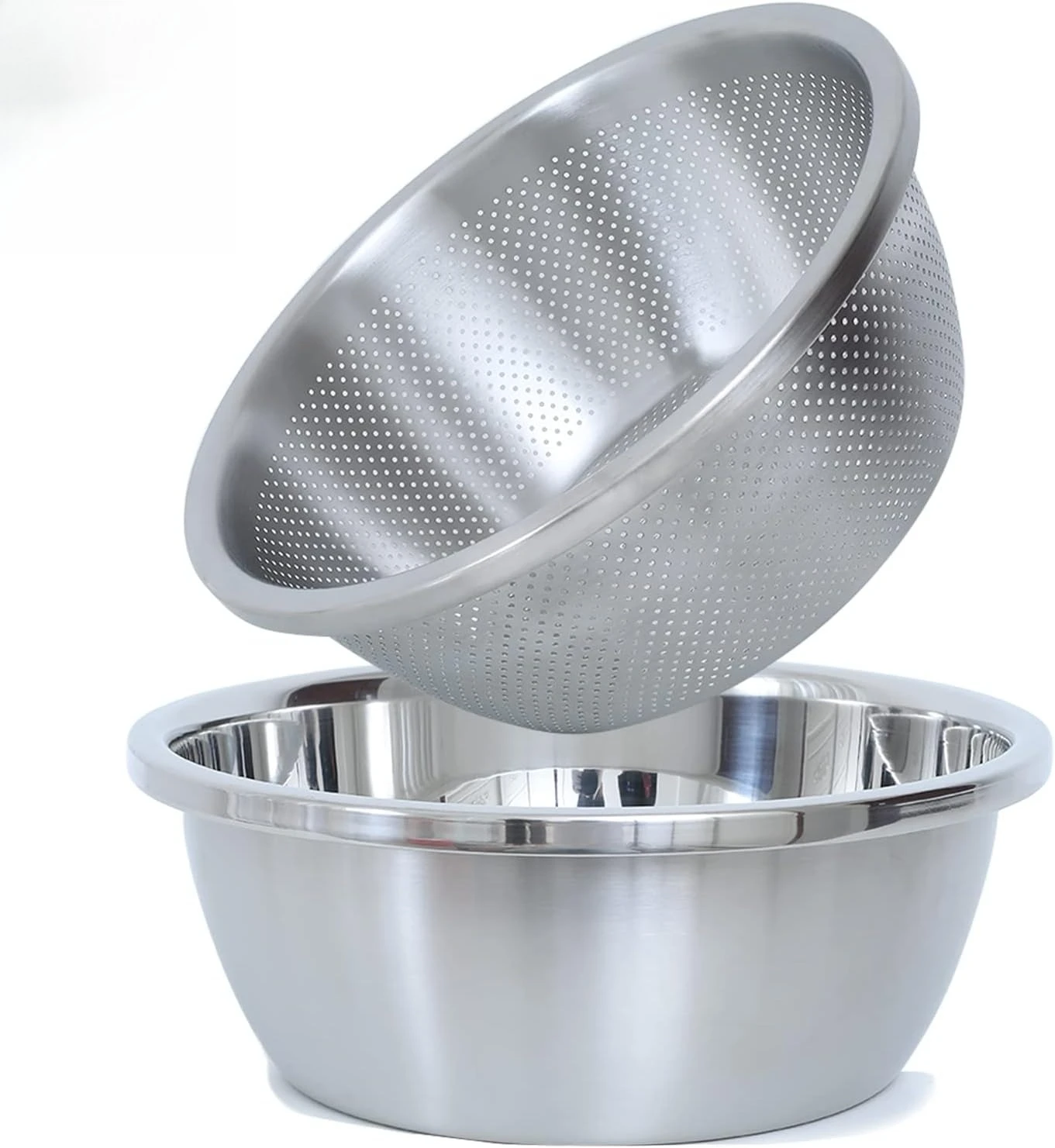 

2-Piece 304 Stainless Steel Colander Set - 2QT Capacity with Bowl for Washing & Draining Food