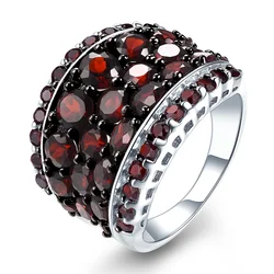 Silver Garnet Ring 925 Jewelry Gemstone 5.5ct Red Garnet Pomegranate Rings for Women's Fine Jewelry Gift Christmas