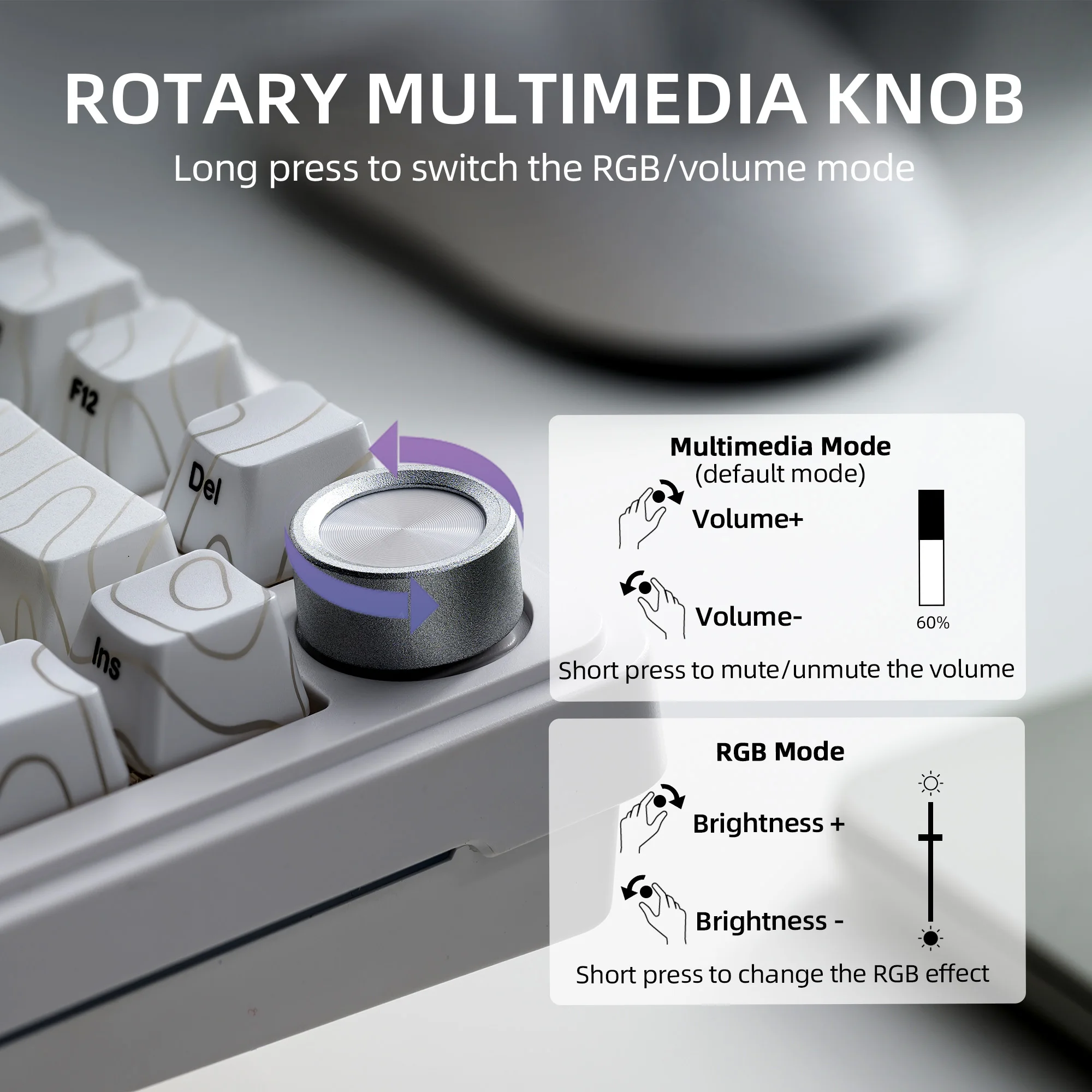 XVX M75 Lumina Topographic Themed 75% Tri-Mode RGB Keyboard with Knob Black/White Transparent Keyboard with Carbon Keycaps