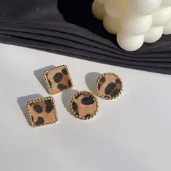 Autumn Temperament Leopard Print Lady Clip on Earrings No Hole Simple Geometric Square Leopard Clip Earrings No Piercing Women