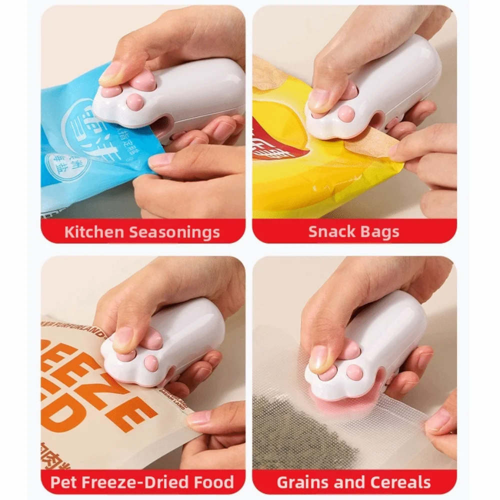 Mini Cat Paw Snack Bag Sealer Type-C Charging Magnetic Back Mini Sealing Machine Heat Sealing Built-in Cutter Heat Sealer