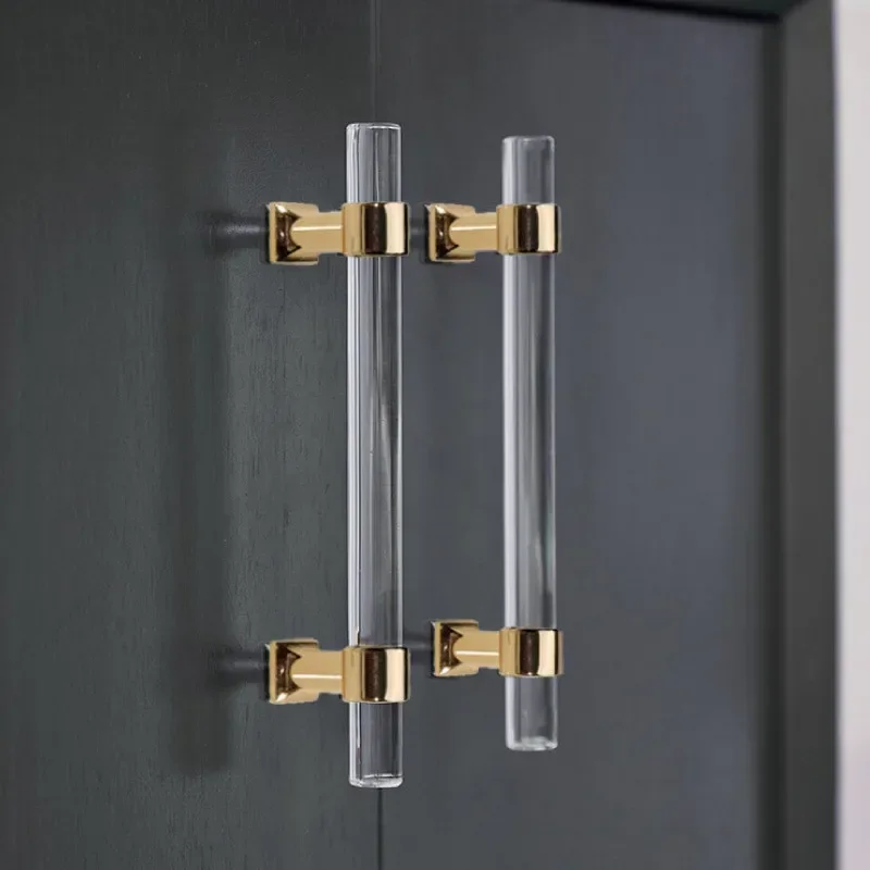 VARMSTUGA Acrylic Crystal Kitchen Cabinet Pulls Shoe Cupboard Drawer Knobs Gold T Shape Dresser Door Handles Furniture Hardware