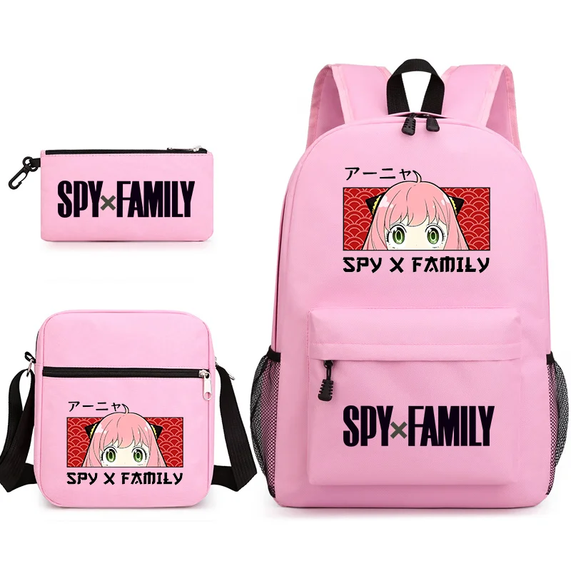 Cute Anime Anya Forger Pattern Three Piece Backpack Anime High Quality Large Capacity Backpack Shoulder Bag Pen Bag