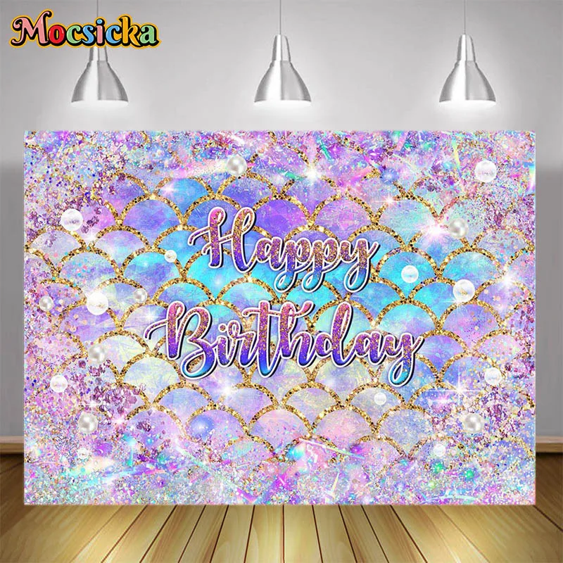 Блестящий фон для фотосъемки принцессы с русалкой для новорожденных на первый день рождения, портретный фон для фотосъемки для девочек, декор на день рождения