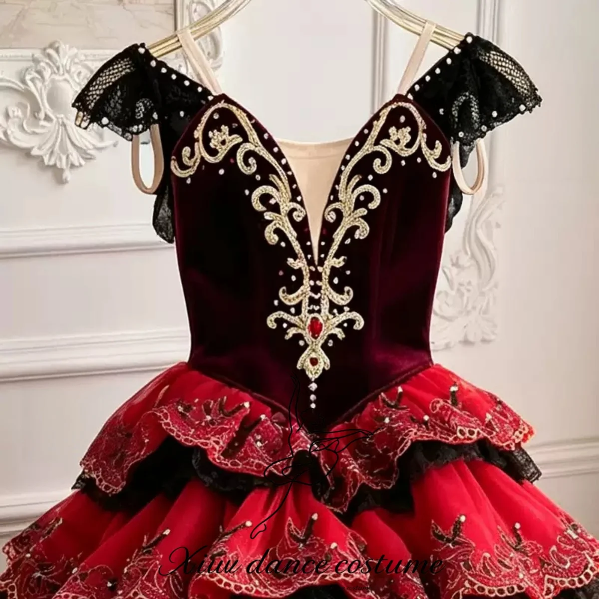 Customized black red Don Quixote Esmeralda variation ballet performance clothes
