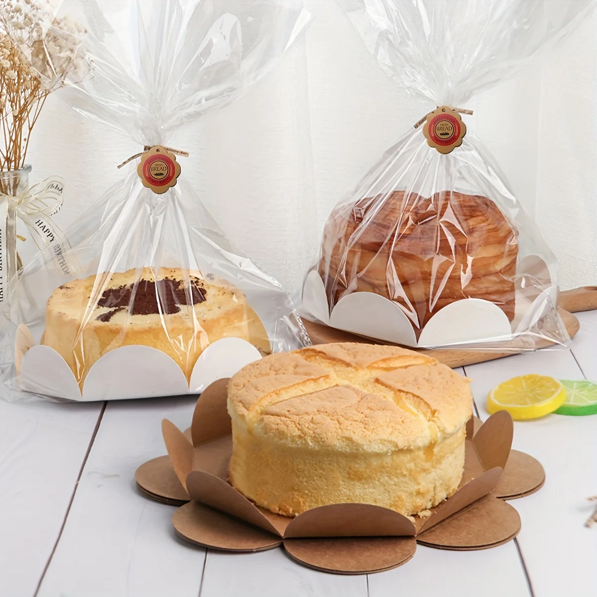 20PCS Disposable Transparent Baking Cake Packaging Bag 6-Inch Paper Cup Cake Germ Toast Dim Sum Bread Bag Baking  Boxes Bags