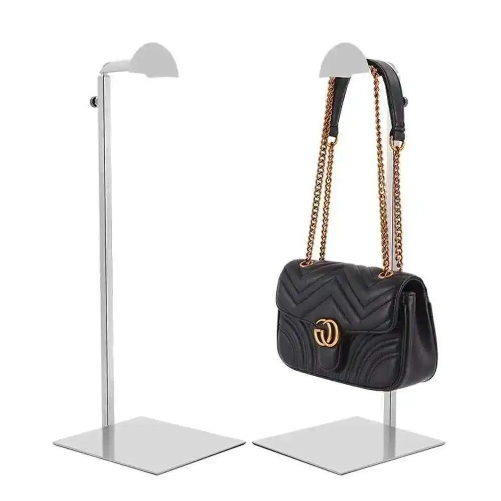 Golden Stainless Steel Hanging Bag Display Stand Metal Handbag Hanger Rack Wig Hat Hook Bracket Standee Exhibition Showing Props