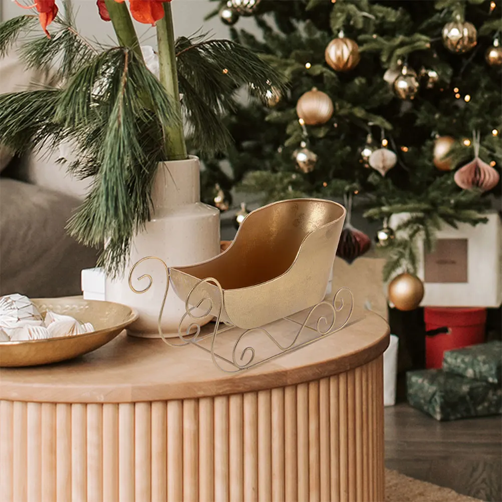 2 stücke Weihnachten Dekoration Gold Metall Schlitten Süßigkeiten Schüssel Tabletop Urlaub Herzstück Weihnachten Party Dekorationen Schlitten Party
