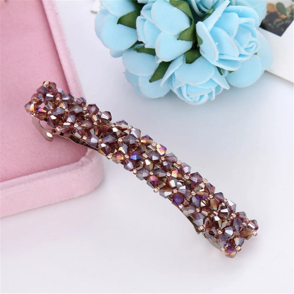 Sweet Color Crystal Hair Clips Spring Hair Grip Beads Hair Barrettes For Women Girl Fashion Simple Hair Accessories Headwear