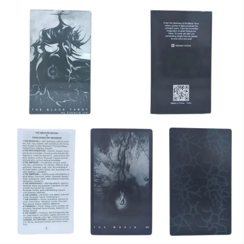 

12x7cm The Black Tarot Cards Divination Deck English Versions Edition Oracle Board Playing Game For Party