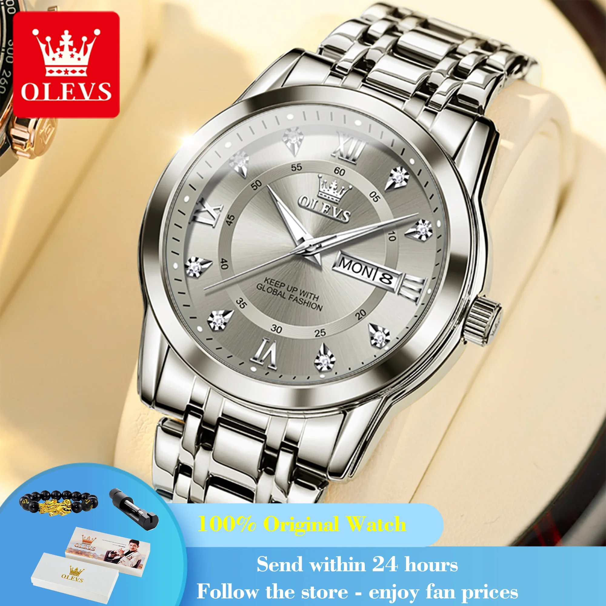 

OLEVS 5513 Watch For Men Fashion Diamond Scale Original Waterproof Quartz Man Dress Wristwatch Dual Calendar Luxury Men Watches