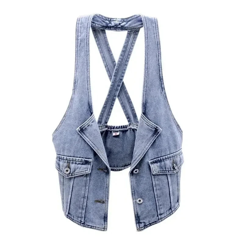 

Korean Autumn Sling Denim Vest 2024 Women Vintage Blue Waistcoat Sleeveless Jacket Coa Slim Short Jeans Vests Female