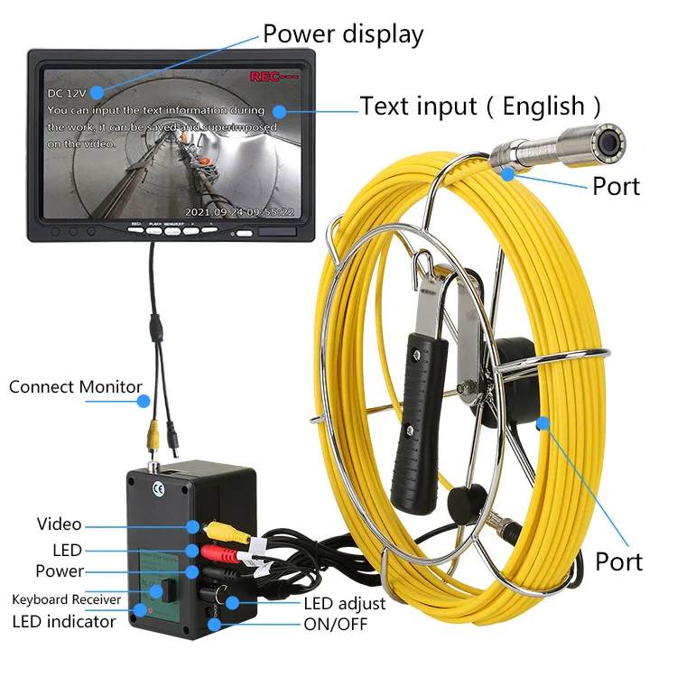 Przemysłowy endoskop, DVR, wodoodporny kamera inspekcyjna rury kanalizacyjne, akumulator 4500mAh, 20/30/40/50M
