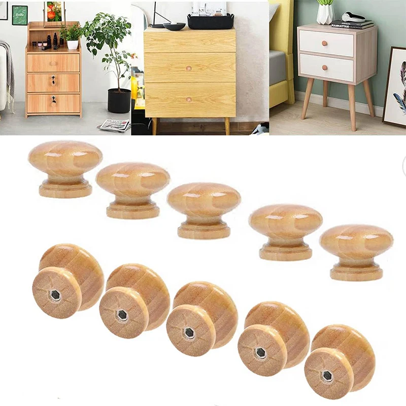 10Pcs Natural Wood Dresser Knobs, Round Wooden Cabinet Knobs, Mushroom Shape Drawer Knobs Pulls for Cabinets, Cupboard