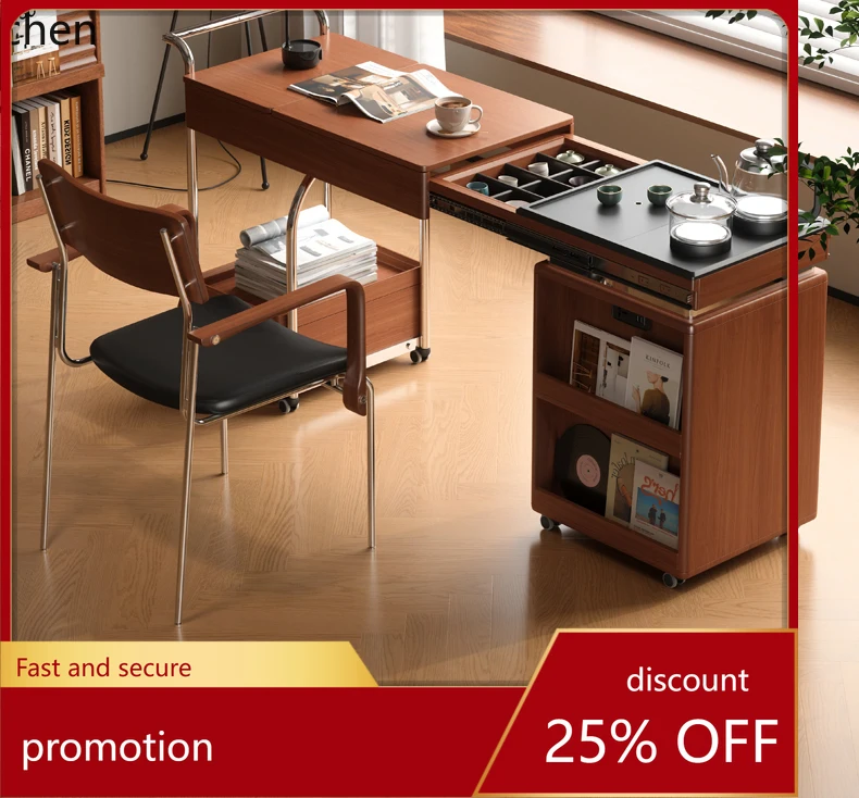 

HT Mobile Solid Wood Tea Table Desk Integrated Multi-Functional Tea Water Trolley
