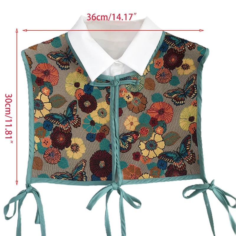 Women Chinese Embroidery Half Top Shawl Vintage Flroal Cheongsam Fake Collar Decorative Neck Cover Dickey Capelet N58F