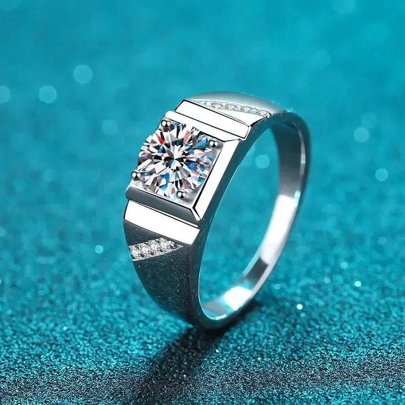 18k White Gold Luxury Platinum Pt950 Rings for Men Personalized Festival 1/2 Carat Moissanite Diamond Ring Proposal Accessories