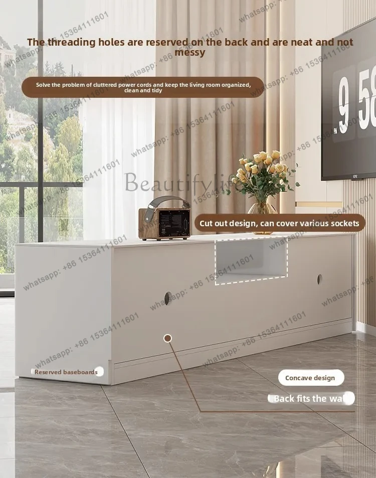 rock slab solid wood TV cabinet, living room household floor-to-ceiling small apartment, advanced edge cabinet