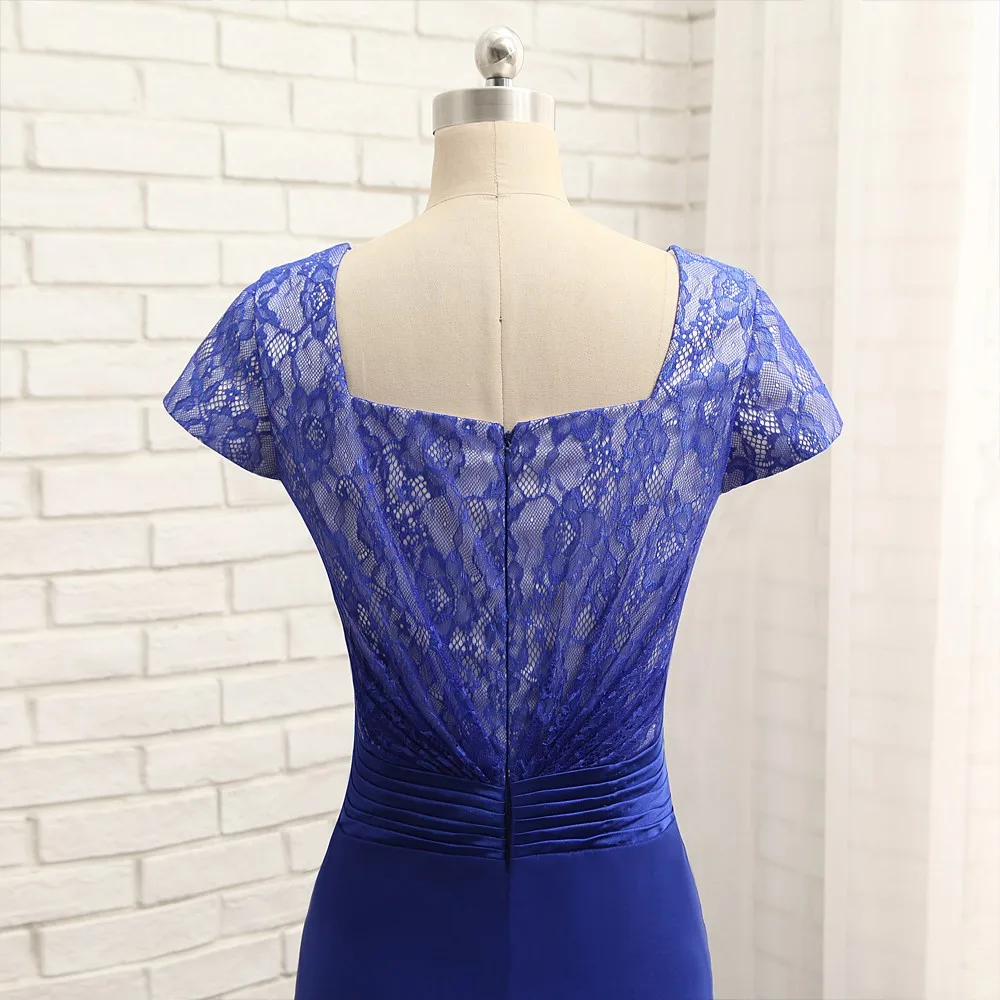 Royal Blue Moeder Van De Bruid Jurken Schede Knielengte Kant Met Jas Plus Size Korte Bruidegom Moeder Jurken Voor bruiloft