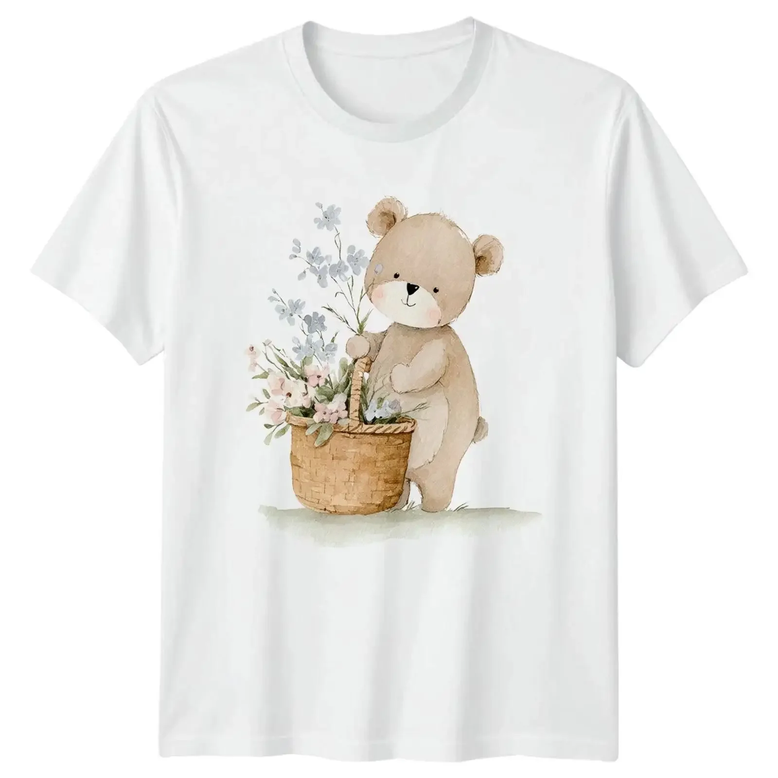 Camiseta Teddybär Blumen Floral Tiere T para Hombre y Mujer, Diseño Gráfico Vintage, Lavado, Elástico, Estilo Urbano, Unisex, Gráfico, Suave, Ligeramente Elástico