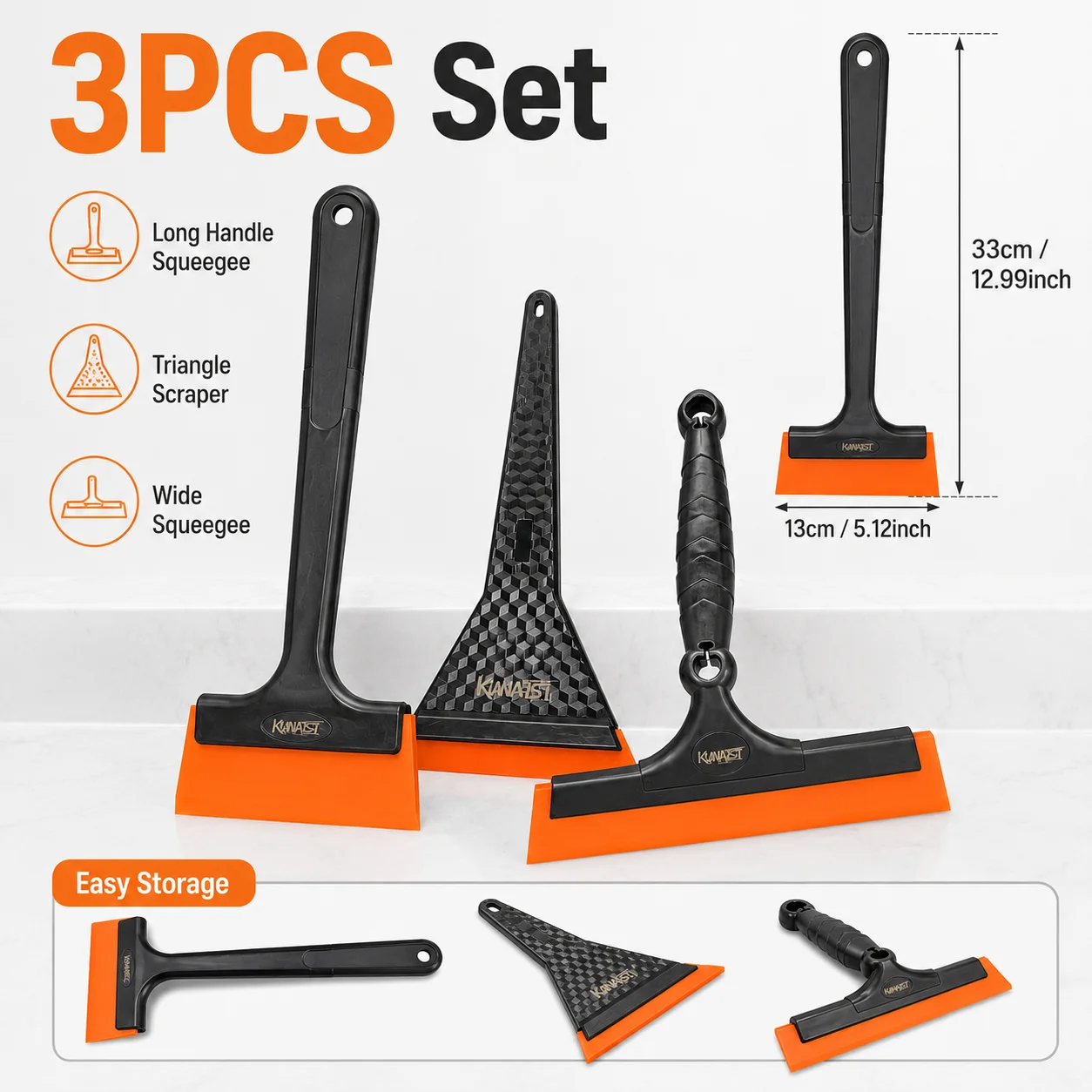 KUNAISI 3PCS Car Window Film Squeegee Set Rubber Blade Tint Scraper Auto Glass Cleaning Tool for Tint Vinyl Wrap