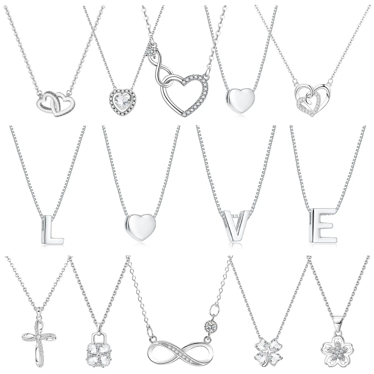 

Fashion Necklaces 925 Sterling Silver four-leaf clover letter Simple Classic Heart Butterfly Fit Women Anniversary Jewelry Gifts