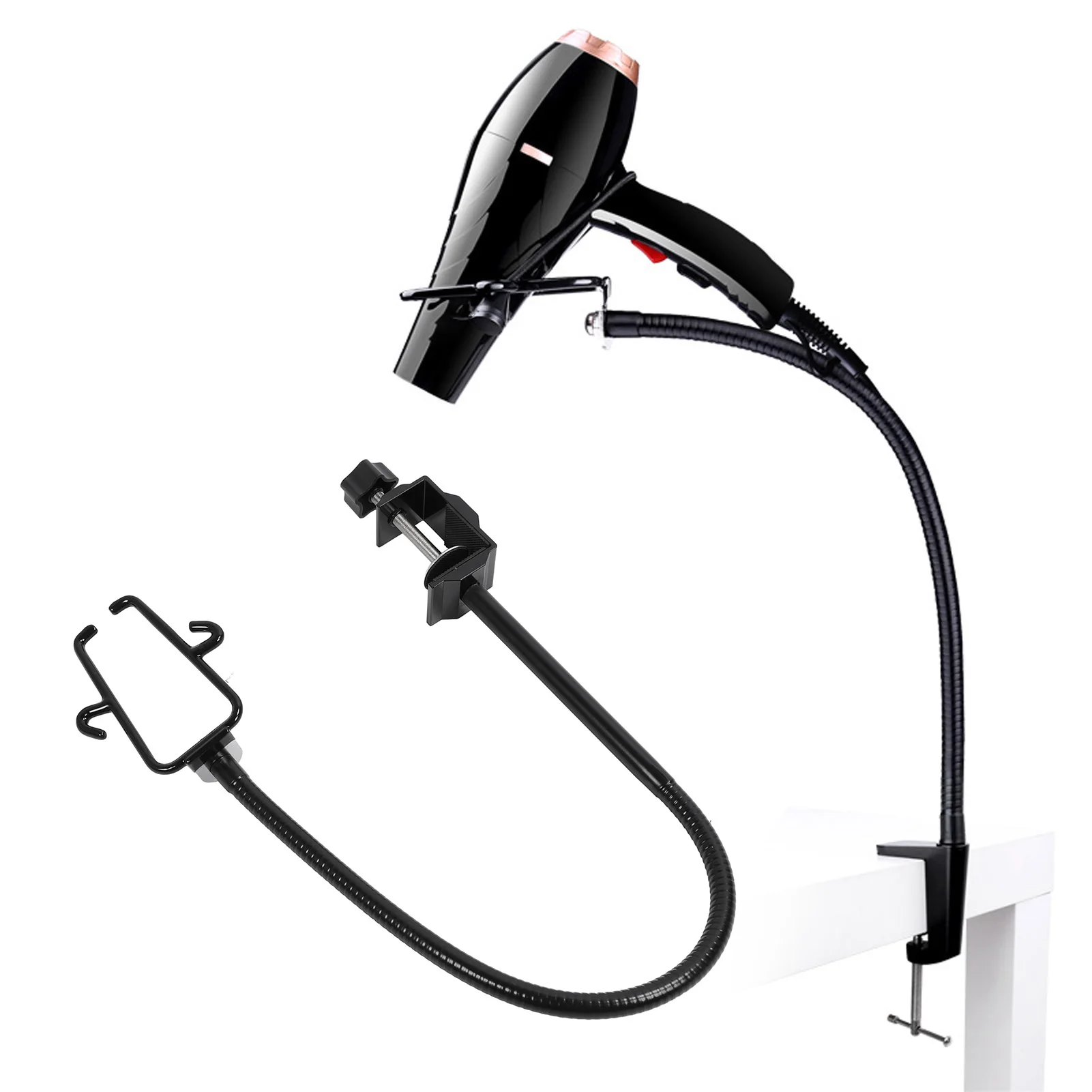 Handsfree Hair Dryer Holder Adjustable Angle Aluminum Alloy Hair Dryer Clamp Mount for Countertop Adjustable Hair Dryer Clamp