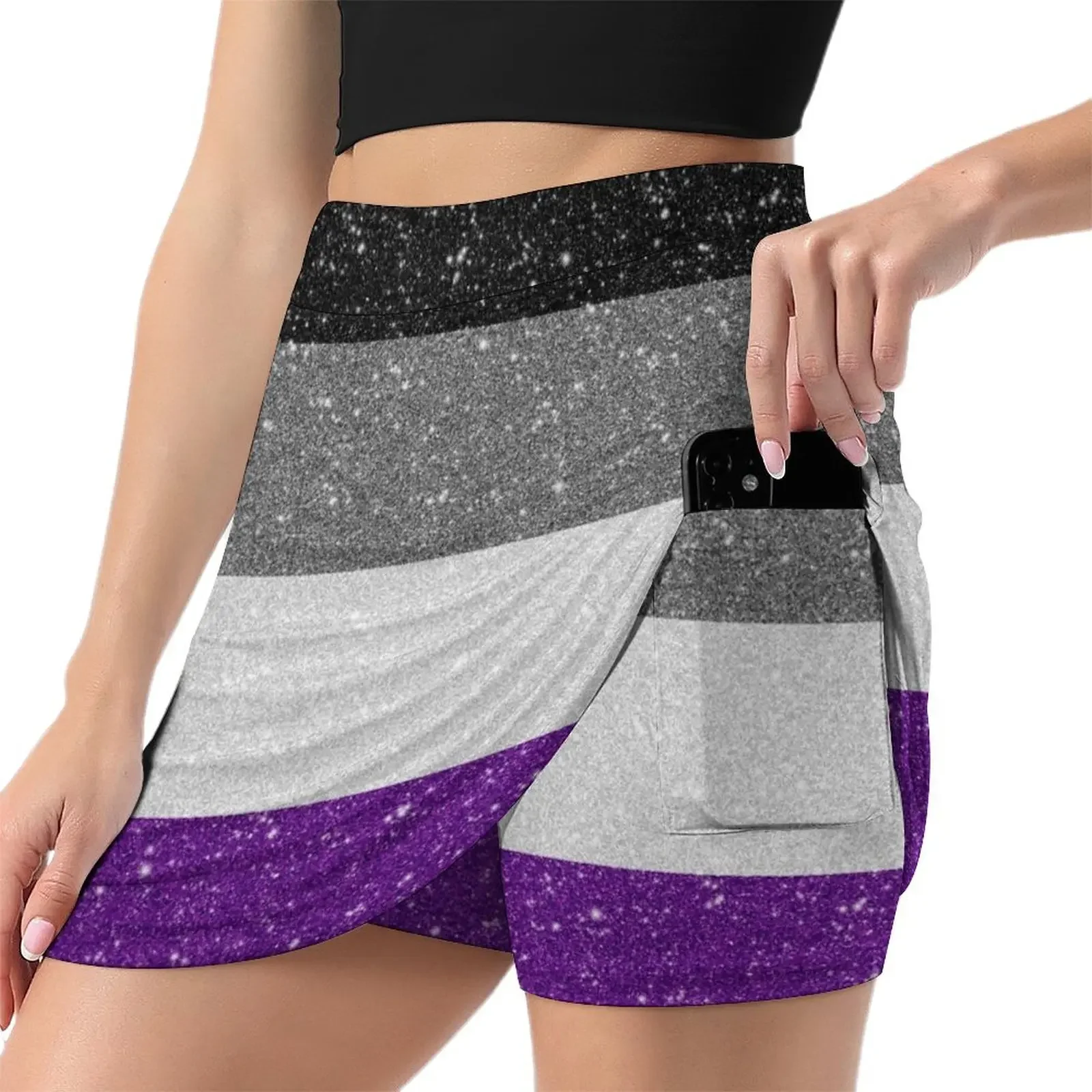 Faux Glitter Asexual Pride Flag Background Mini Skirt Summer women's clothing Women skirt