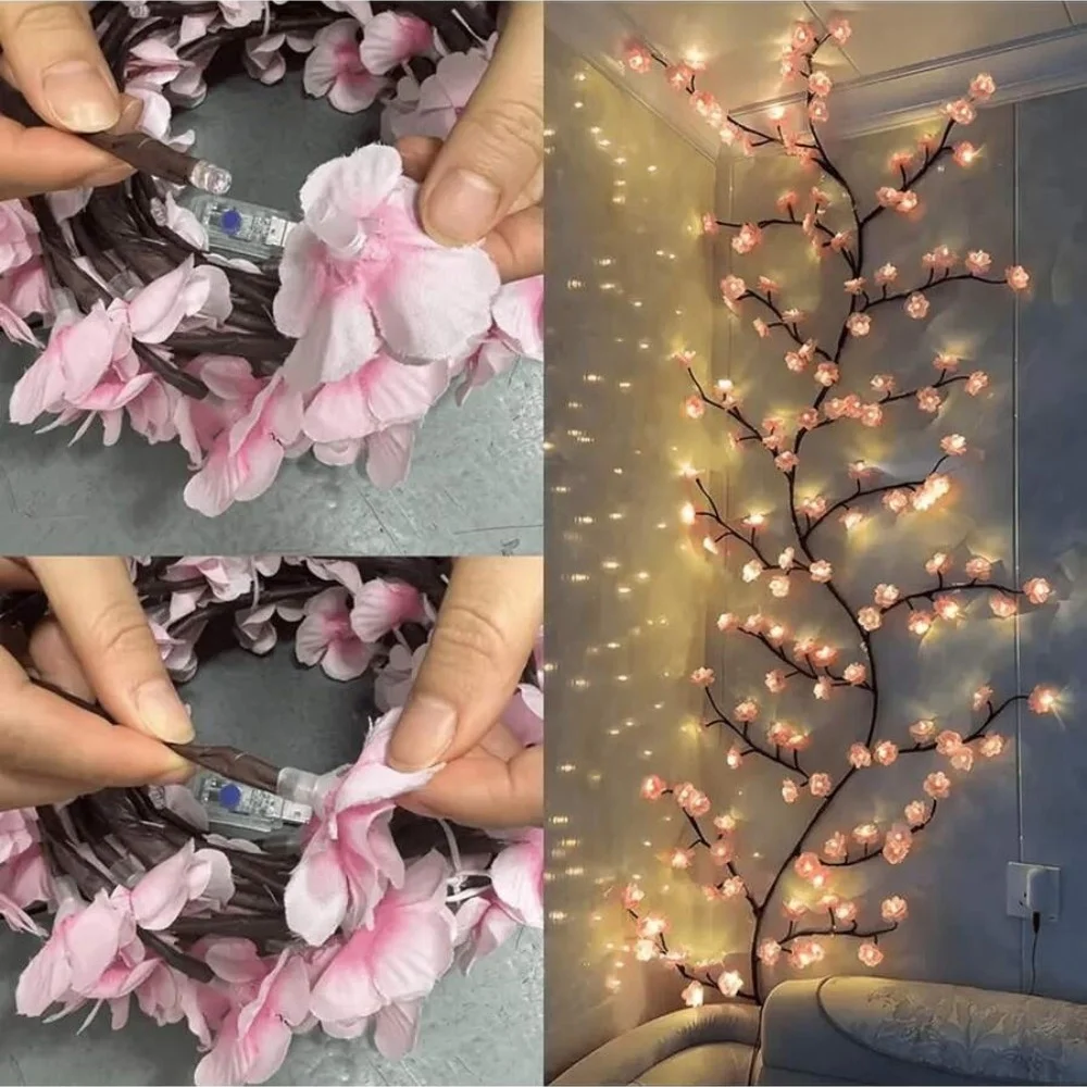 LED Branch Lights Rattan Lights Cherry Blossom Atmosphere Indoor and Outdoor Decorative Styling Lights Bendable Atmosphere Light