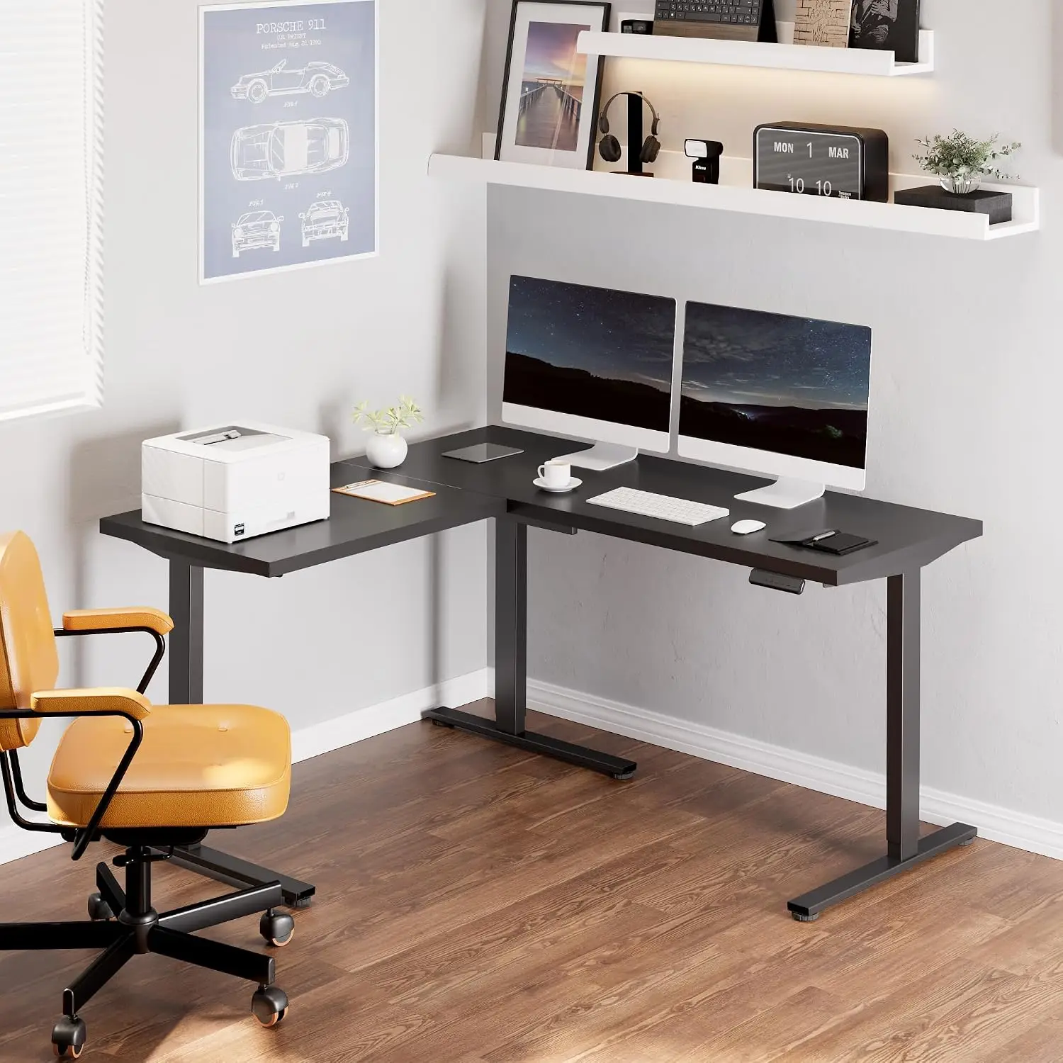 L-Shaped Corner Standing Desk Height Adjustable Anti-Collision Memory Presets Home Office 63x55, Customized