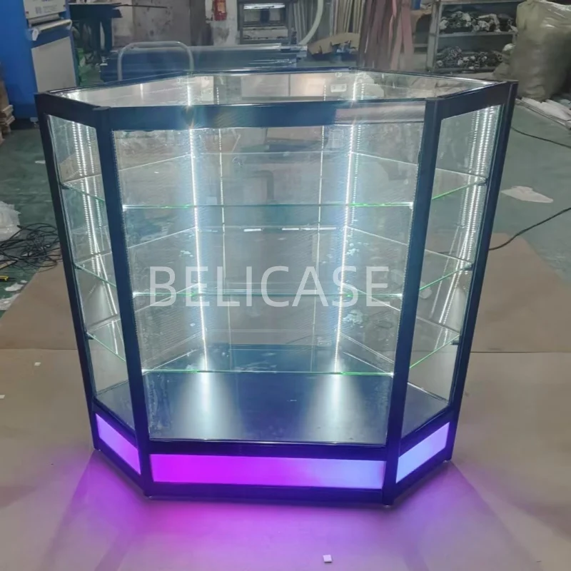 

customized.Running Flashlight Counter Showcase Corner Glass Cabinet Display Cabinets Glass Corner Vitrine Smoke Shop Cigar S