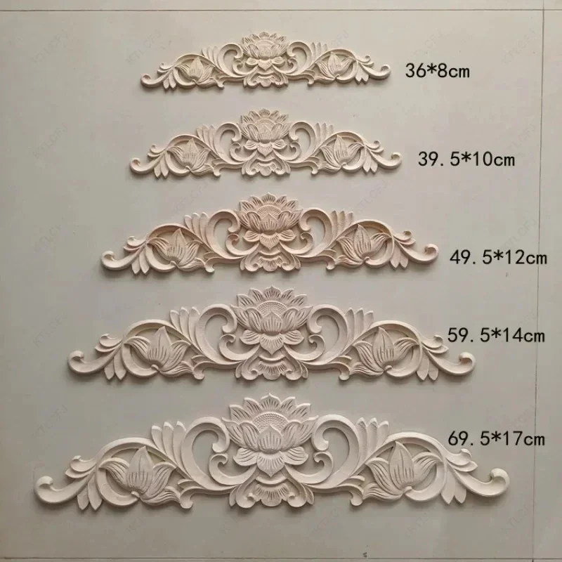 1 Pcs Wood Appliques Carved Wood Appliques Exquisite Onlays Long Decorative Trim Wooden Decals for Furniture Cabinet Dresser