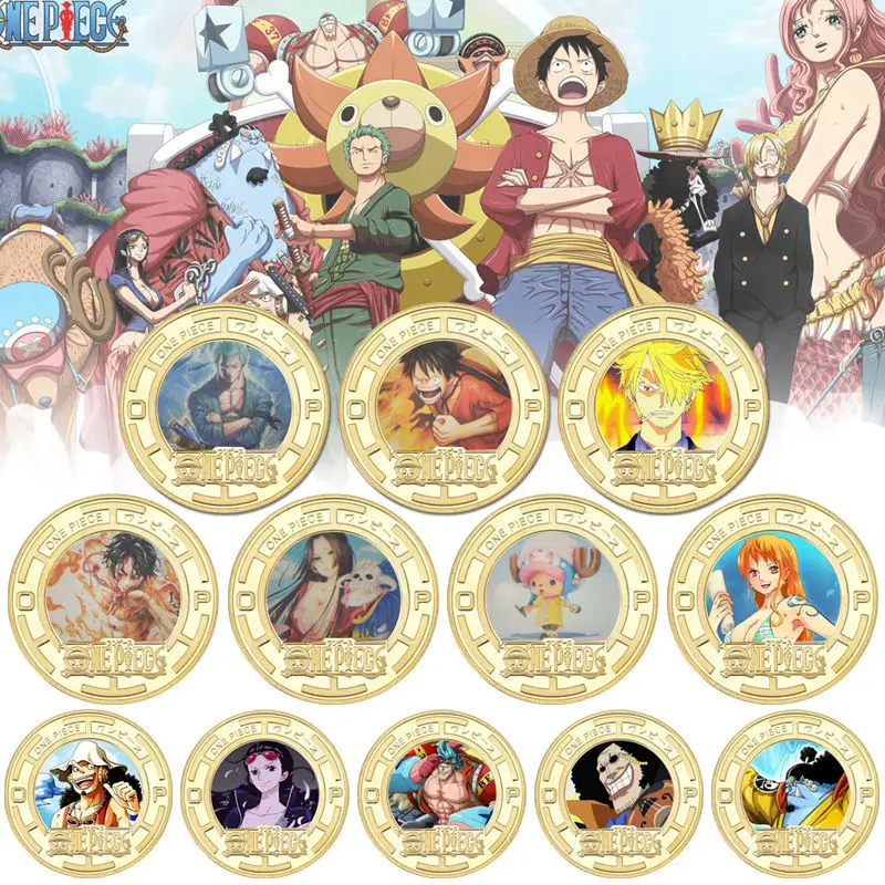 Bandai One Piece Anime Commemorative Gold Coins Luffy Nami Chopper Zoro Metal Collection Decorations Gift Boxes Toys 4CM