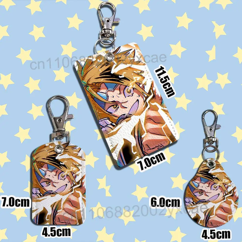 Neon lightning wind Denki Kaminari Rectangle ID Card Case Keychain Access Card Bag Key Tag Ring Leather Card Holder Key Ring
