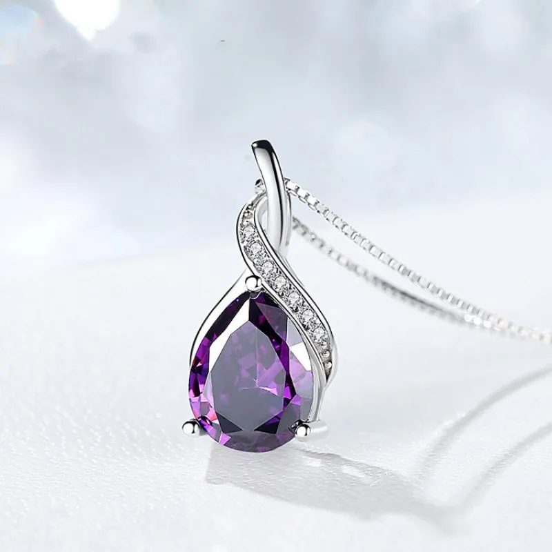 Buyee 925 Sterling Silver Amethyst Pendant Chain Light Blue Stone Necklace for Woman Classic Family Party Fine Jewelry Chain